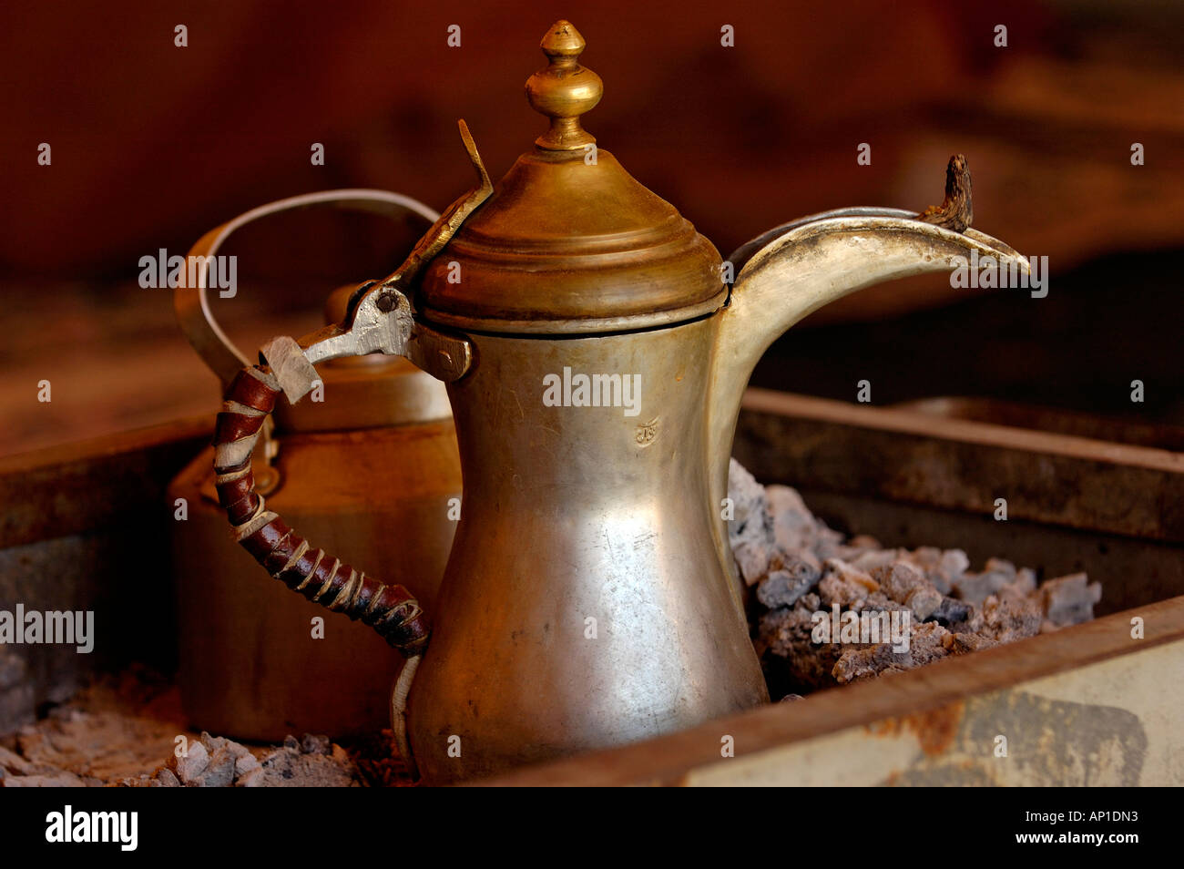 Traditional Arabic coffee pot in Bedouin tent Kuwait Stock Photo