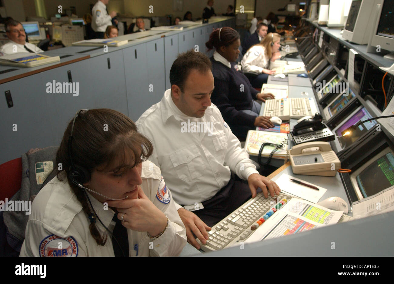 police medic paramedic ambulance fire dispatch communications center Stock Photo
