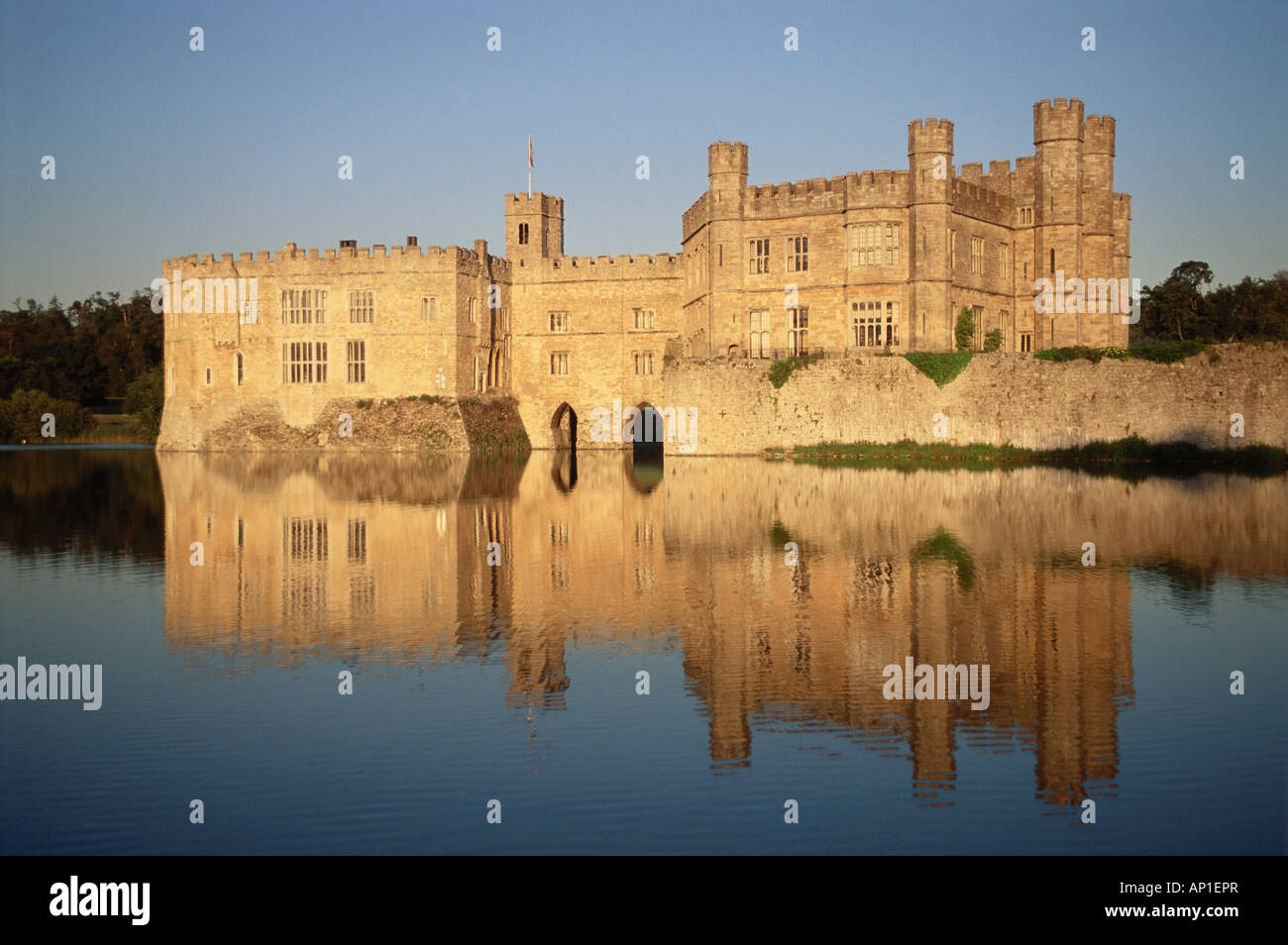 View of Leeds Castle and reflection, Kent, England Stock Photo
