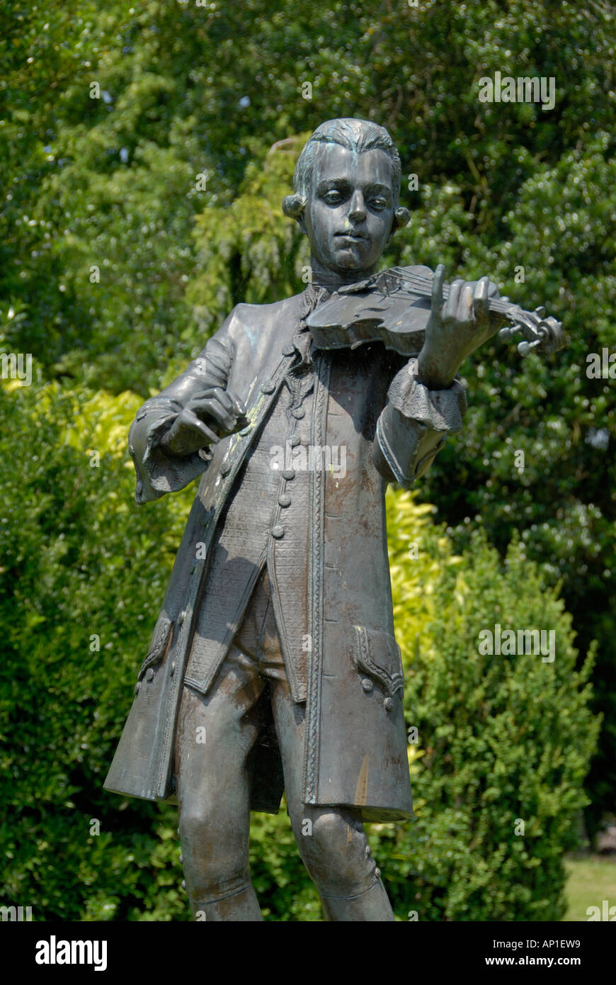 Close up of bronze statue of Mozart by David Backhouse Parade Gardens Bath England Stock Photo