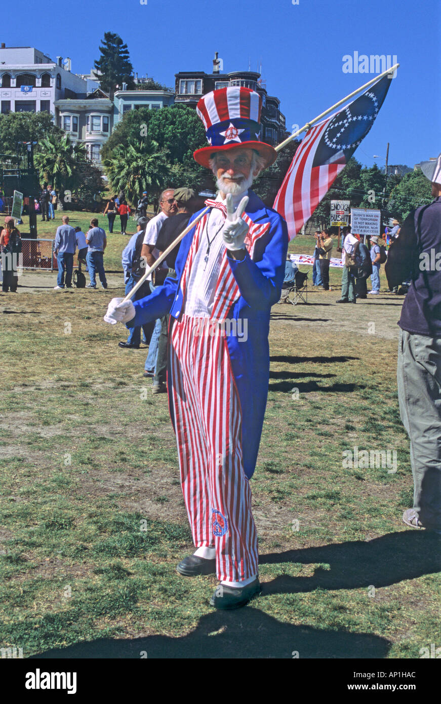 'Elderly man dressed as 'Uncle Sam' for Peace at an 'Anti War' Rally, San Francisco' Stock Photo