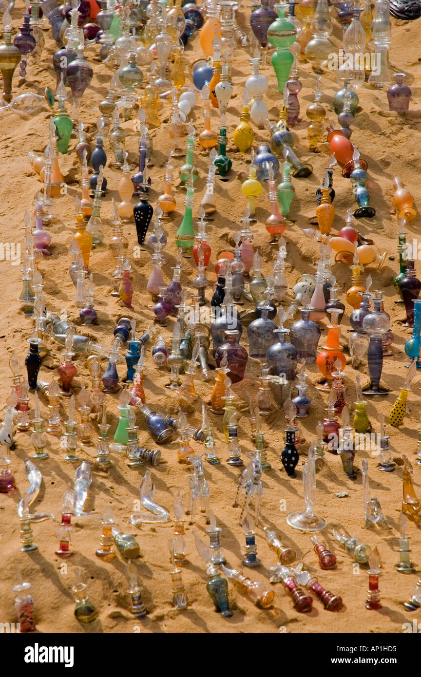 Glass bottles and  things for sale at a Nubian village on Nile River west bank at Aswan Upper Egypt Middle East DSC 4193 Stock Photo