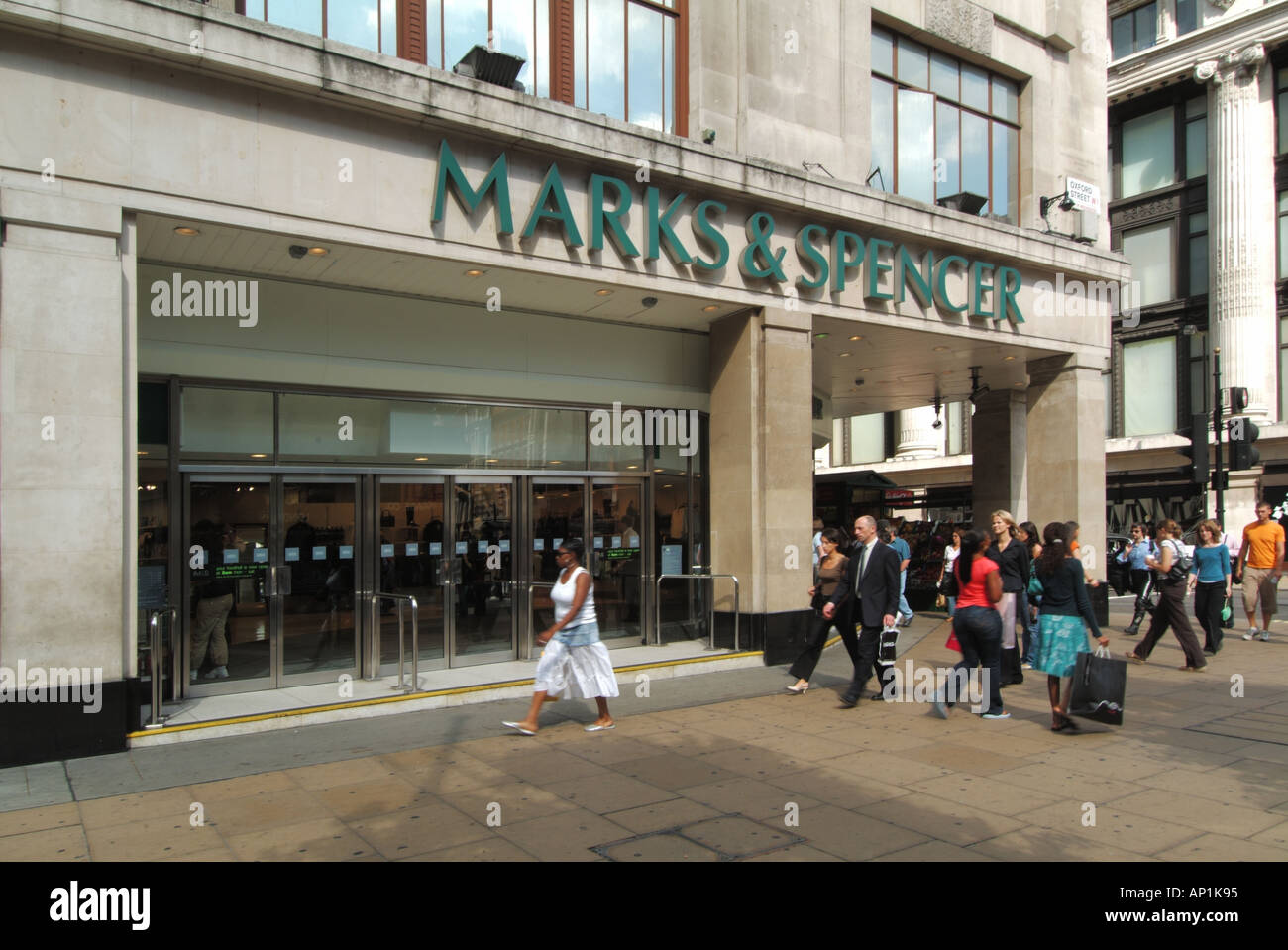 Wide pavement outside Marks and Spencer flagship Marble Arch store main
