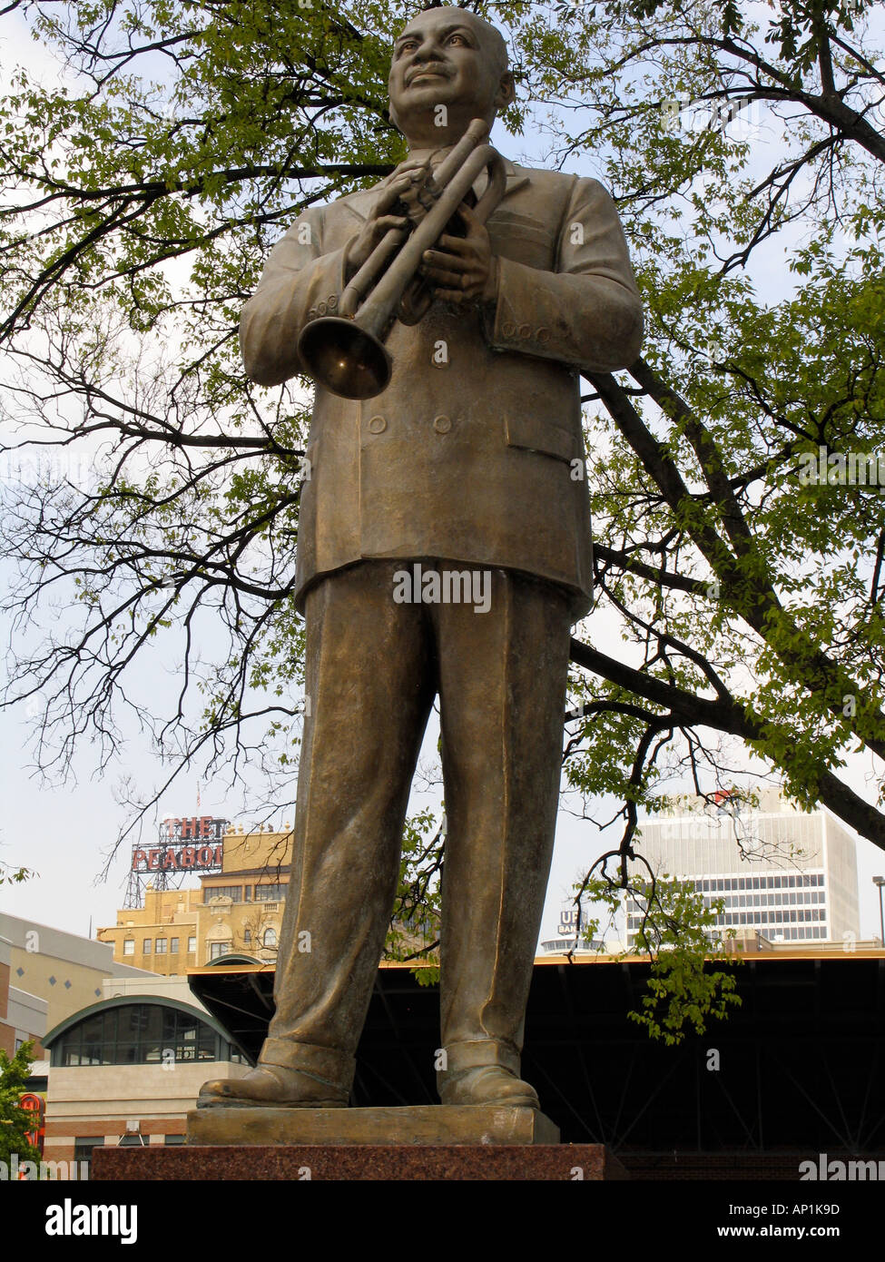 Statue of trumpet player W C Handy in Handy Park Beale Street Memphis