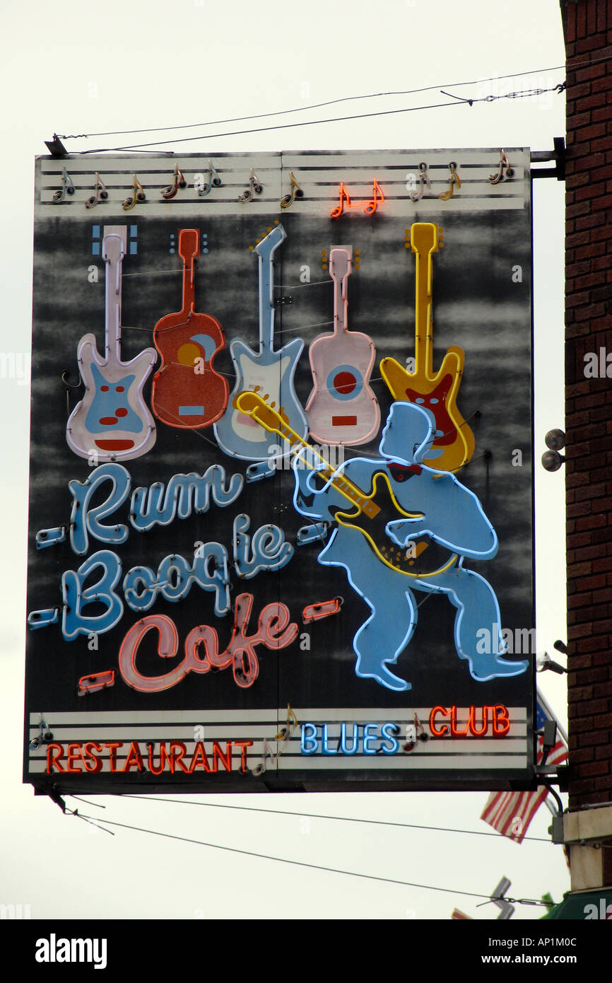 Blues club and restaurant neon sign Rum Boogie Cafe Beale Street