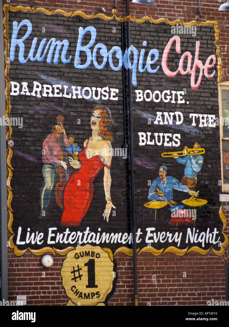 Rum Boogie Cafe bar and restaurant mural Beale Street Memphis USA Stock