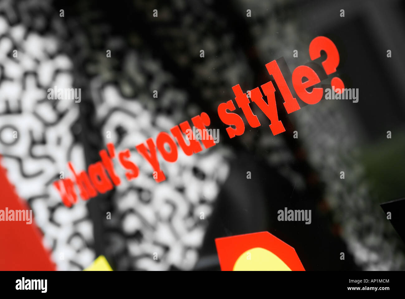 "What´s your style" promotion slogan on a shop window in Zurich, Switzerland. Stock Photo