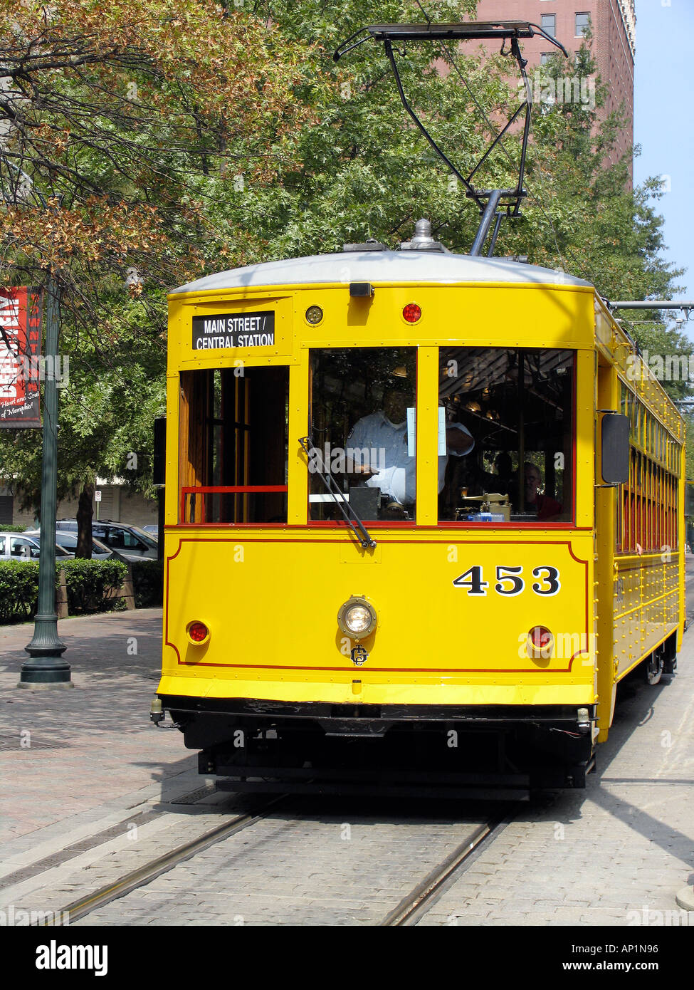 Bright yellow Main Street trolley Memphis USA Stock Photo Alamy