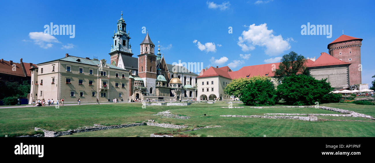 Eastern Europe Poland Malopolska Krakow Cracow Wawel Royal Castle Cathedral Panoramic View Stock Photo