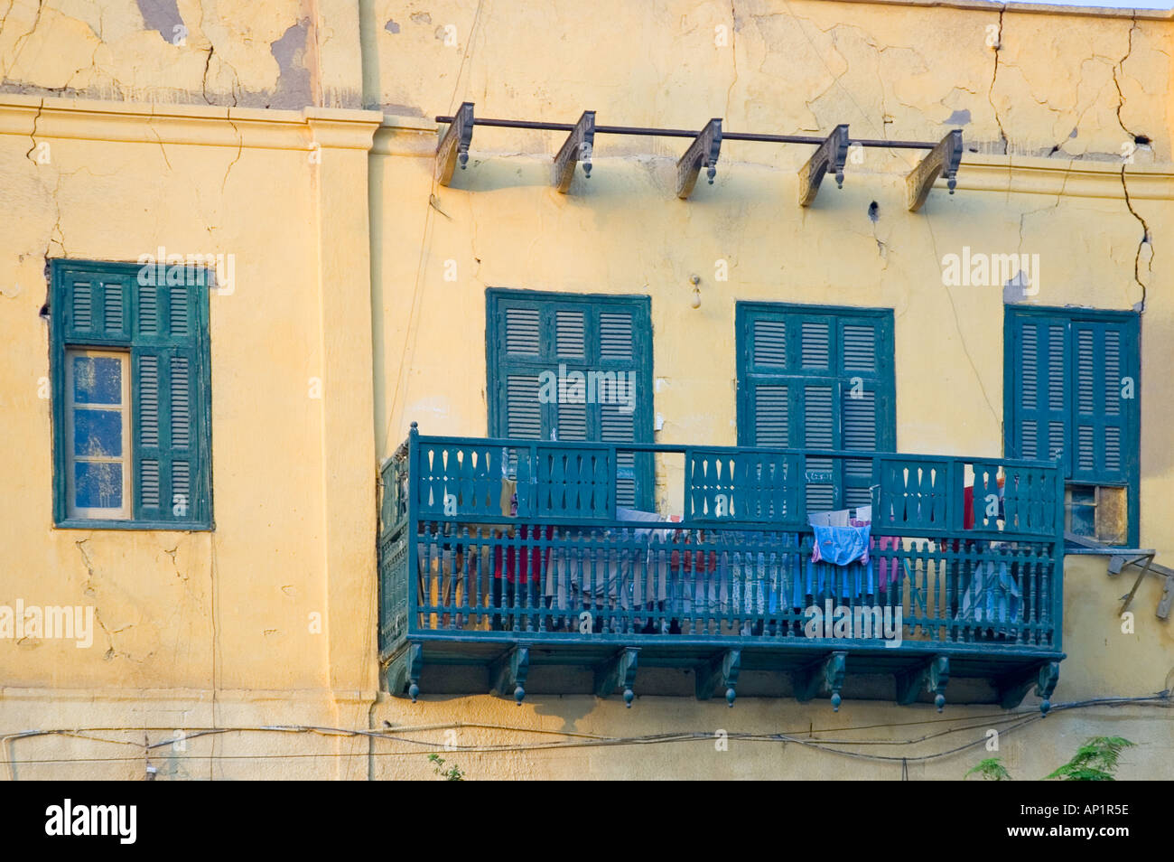 Residential facade in Aswan, Egypt, Middle East DSC 4307 Stock Photo