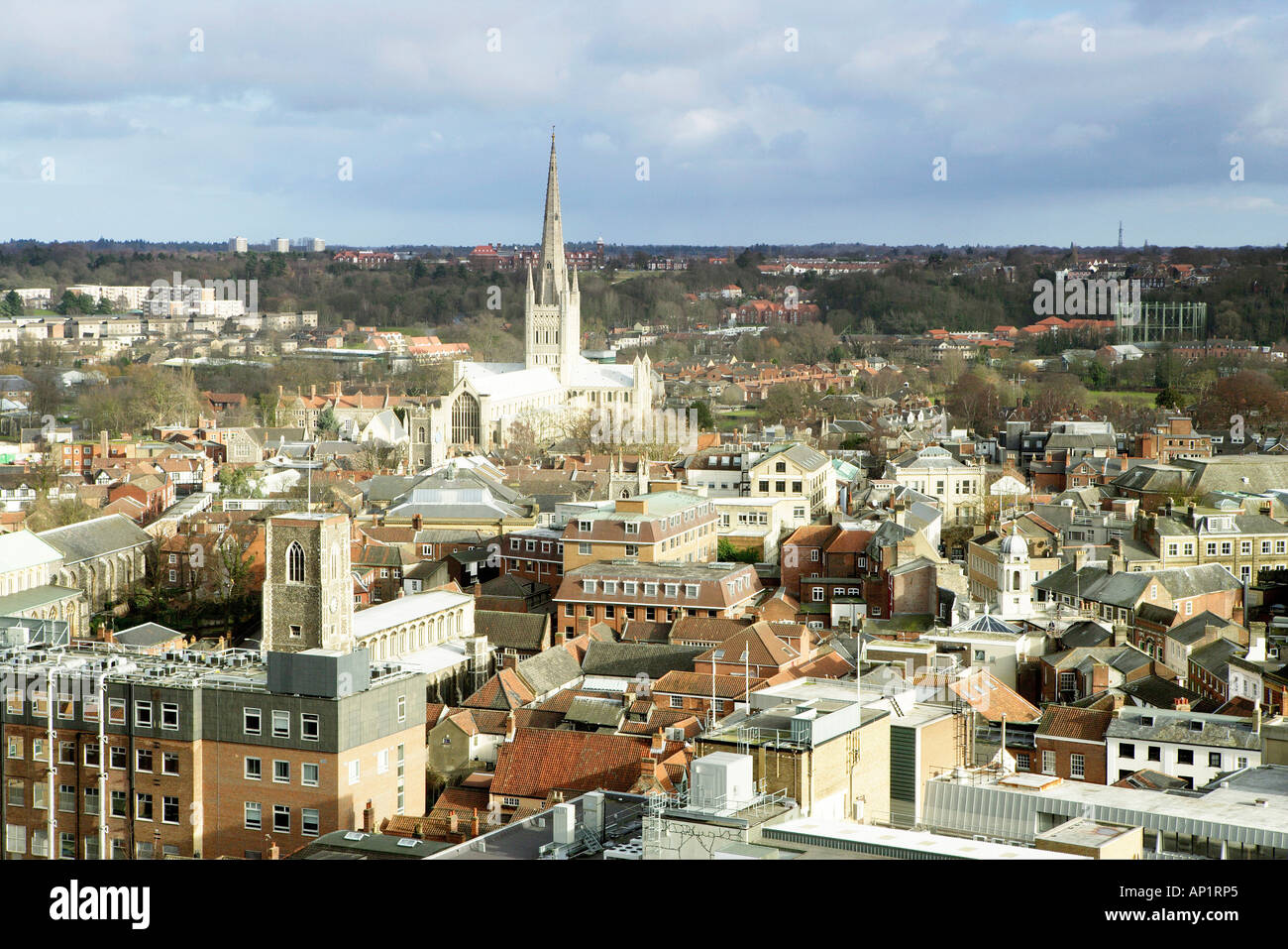 Aerial View Of City Centre And Cathedral Norwich Norfolk UK Stock Photo ...