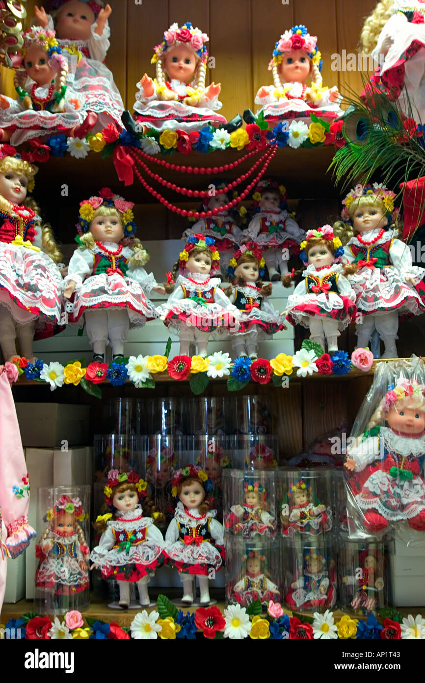 Polish dolls on display in the Cloth Hall Sukiennice. Cracow. Poland