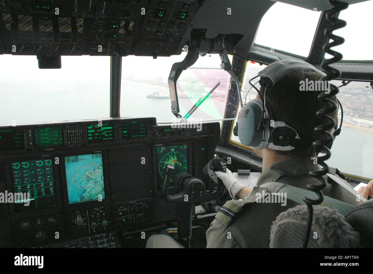 Flight deck of RAF C130 Hercules Stock Photo