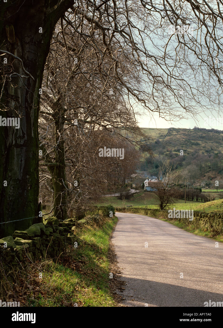 Cheshire Rainow quiet country lane in winter Stock Photo