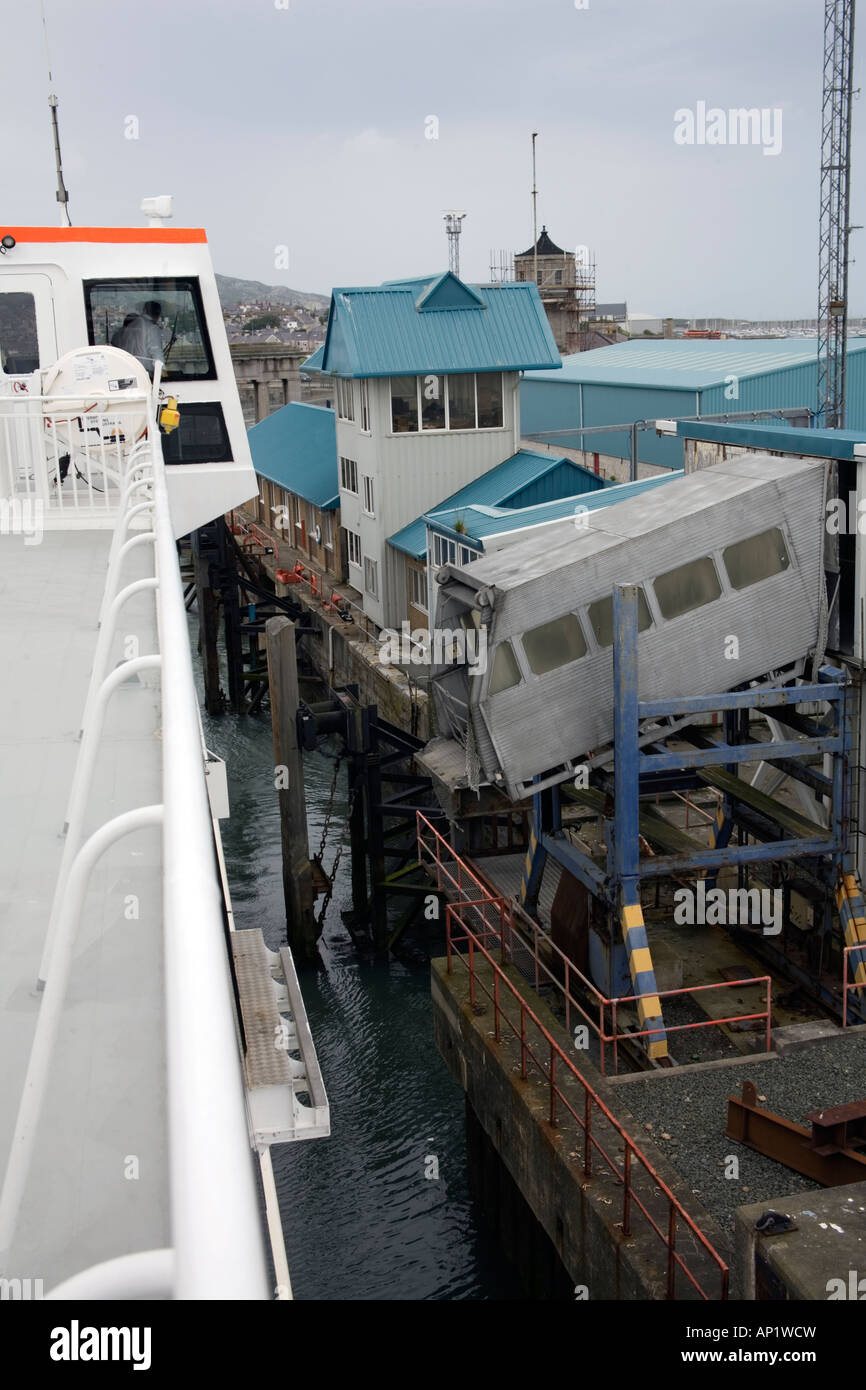 Car ferry leaving its berth at Holyhead Wales bound for Dublin Ireland