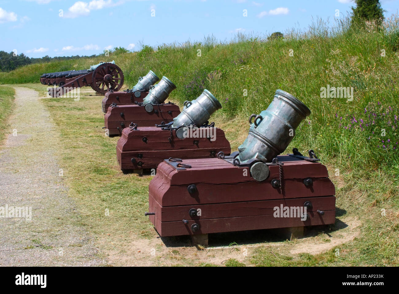 A Battery Line of French Mortar Guns in the Battlefield at Yorktown