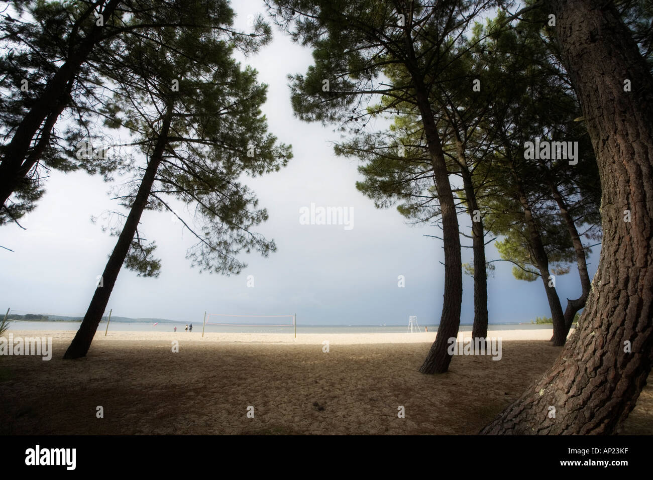 Empty beach at the pond of Sanguinet, Biscarrosse, Aquitaine, France Stock Photo