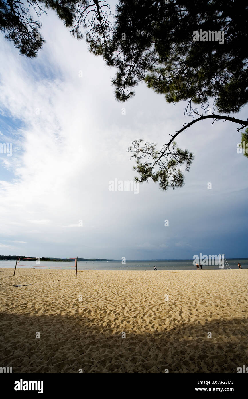 Sand beach at lake Navarosse, Aquitaine, France Stock Photo