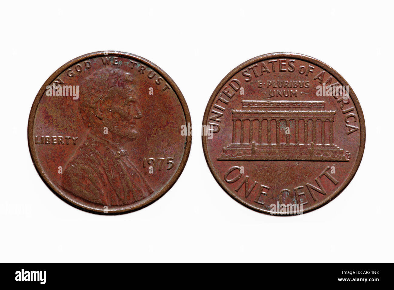 Front and back of a one cent coin U S american currency dollar Stock Photo