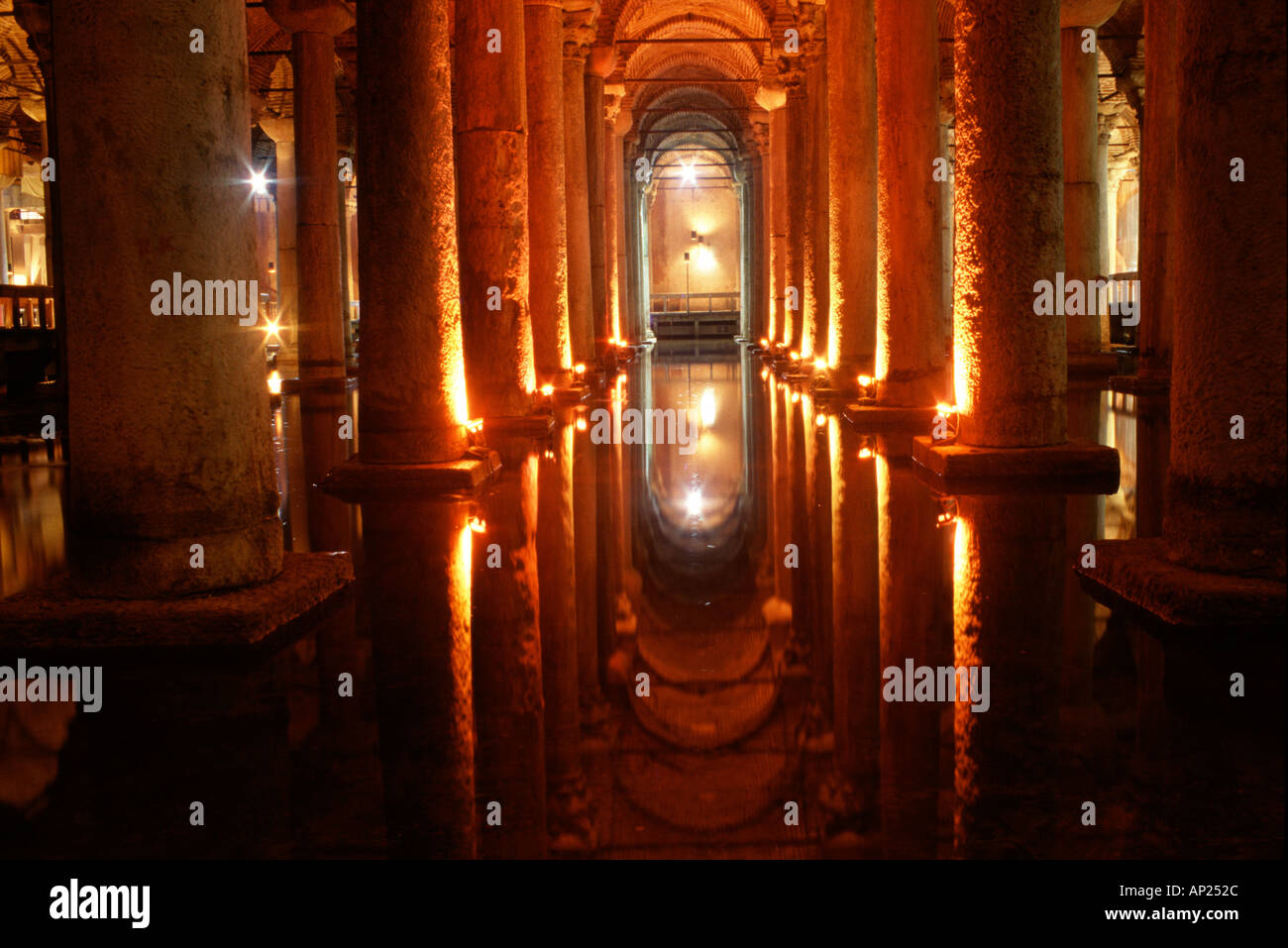 The underground Yerebatan Basilica Cistern built in the 6th century during the reign of Byzantine Emperor Justinian in Istanbul Turkey Stock Photo