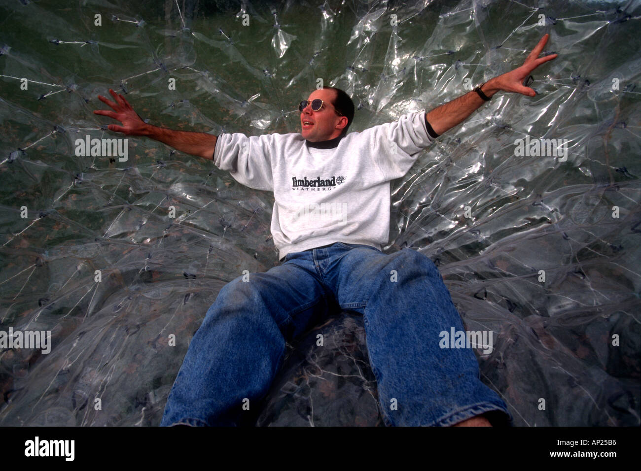 February 1994 Auckland New Zealand Zorbing Inventor Andrew Akers inside ...