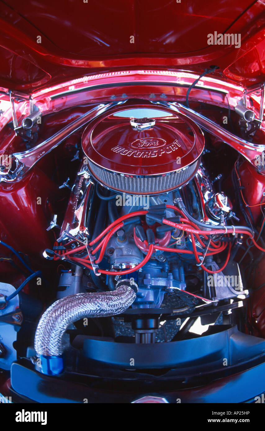 under-the-hood-of-red-ford-mustang-immaculately-clean-engine-with-many