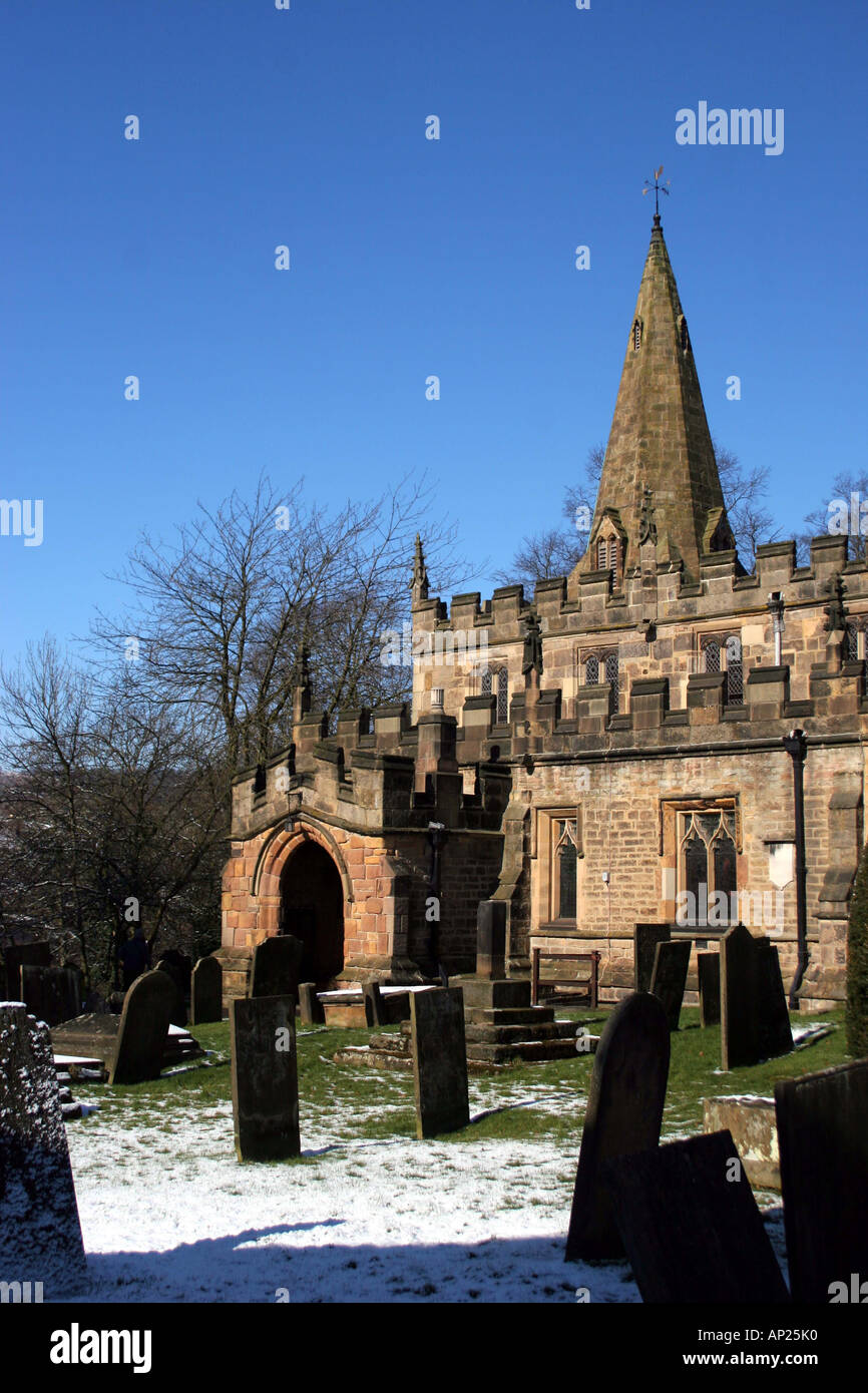 Baslow Church Snow Baslow Church Peak District Derbyshire Stock Photo