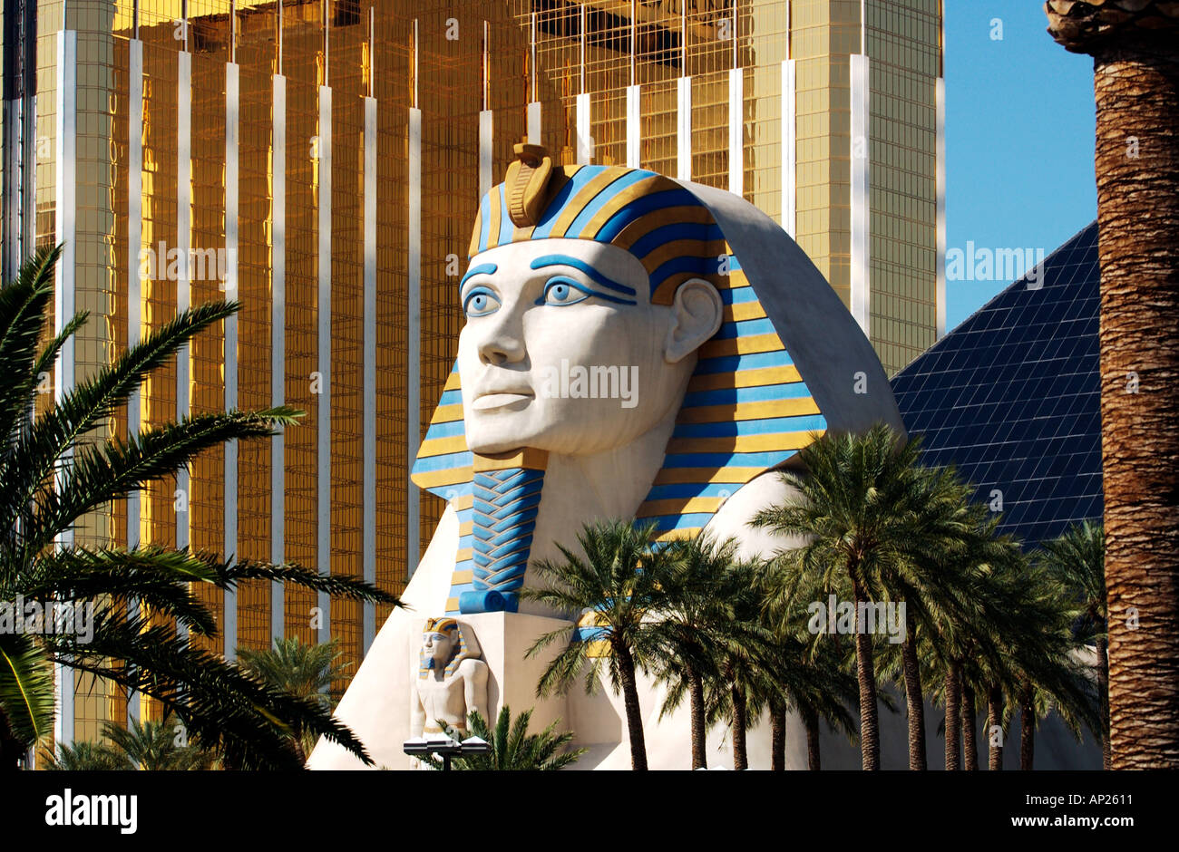 Sphinx at Luxor hotel with Mandalay Bay tower in background Las Vegas Stock Photo