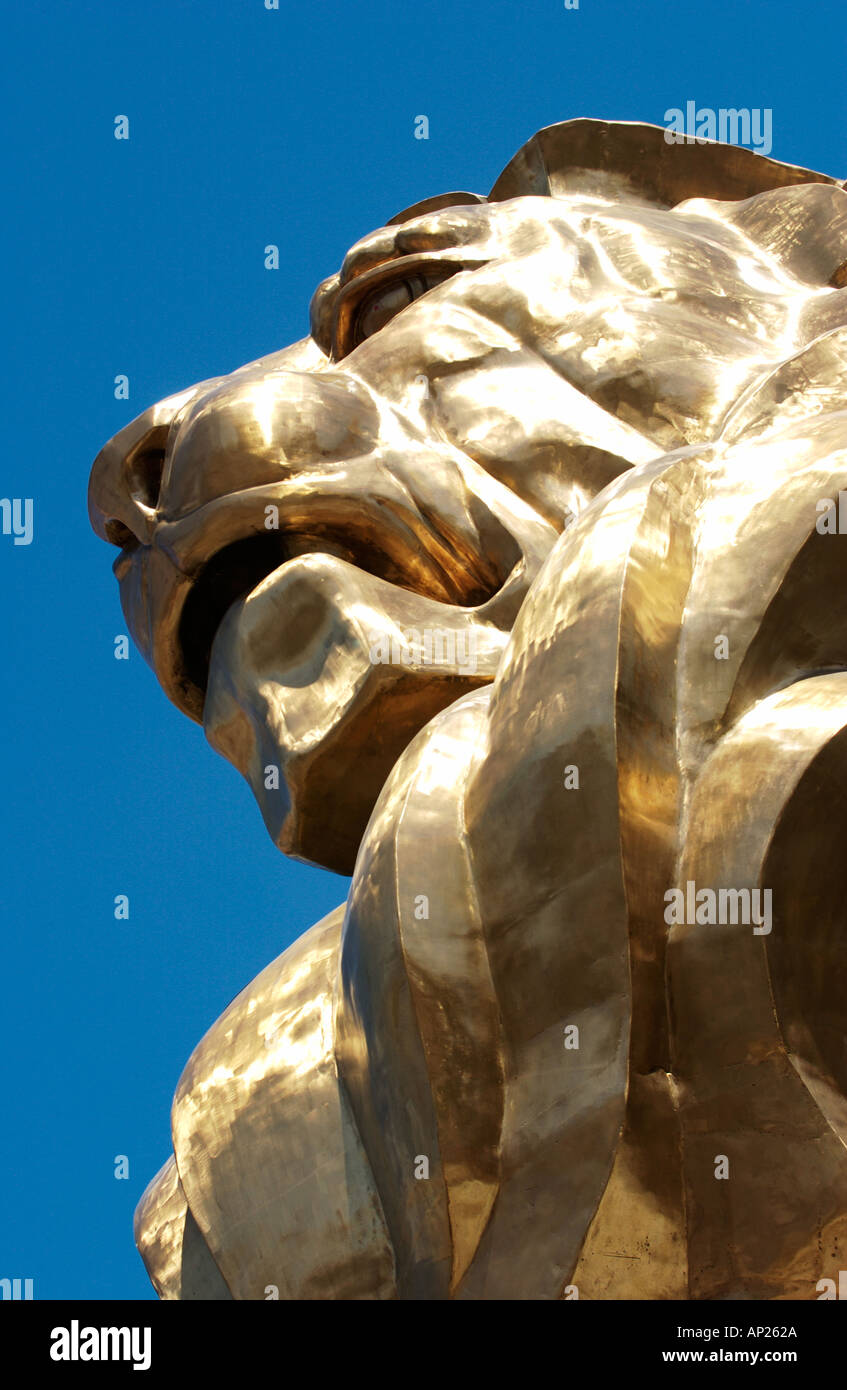 Exterior detail golden lion statue MGM casino Las Vegas Stock Photo