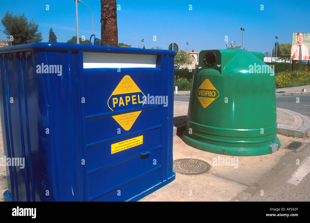 Recycle bins in Seville Spain ecology environment trash waste disposal