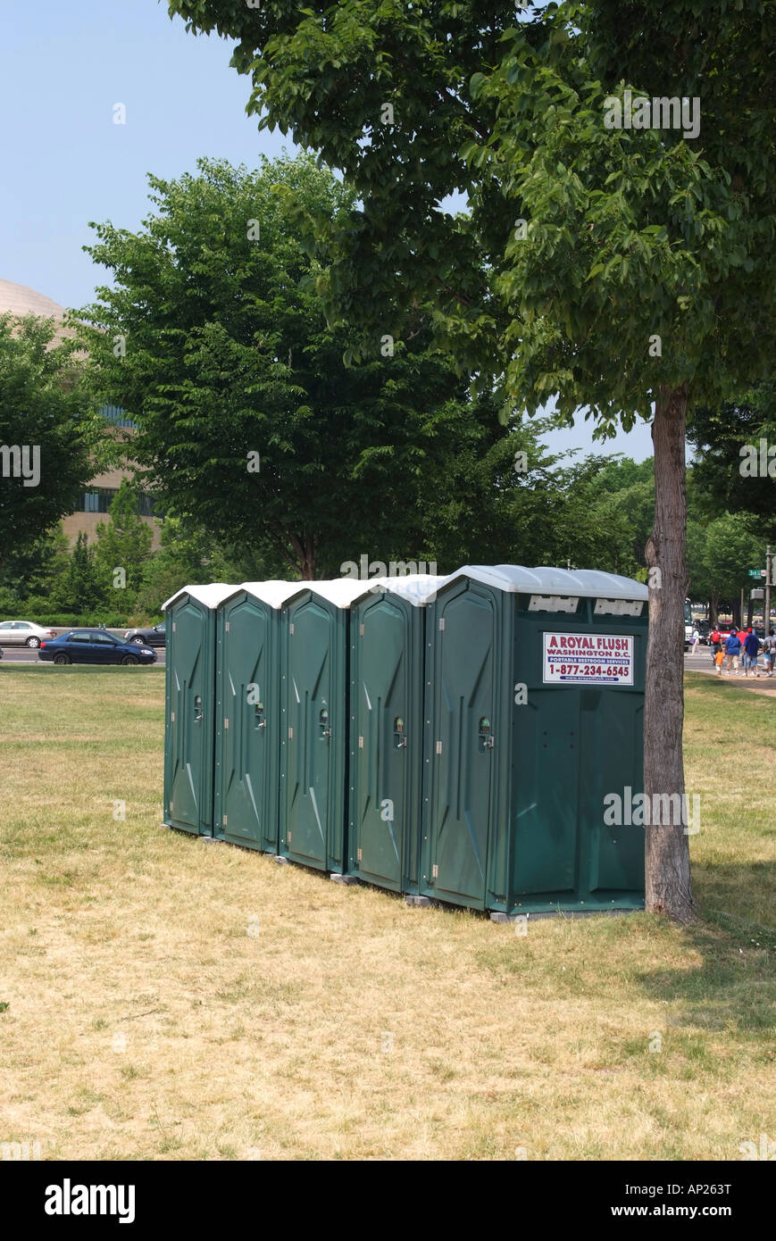 Five Public Lavatories in Line near Independence Avenue for Tourist Use in Washington DC United States America Stock Photo
