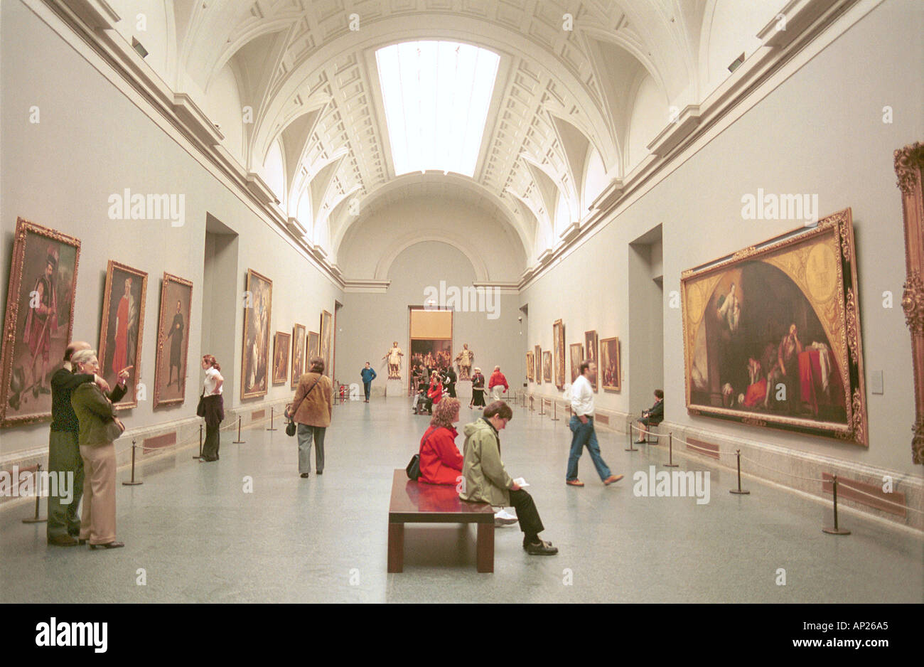 Interior of the Prado art museum showing paintings and visitors in Madrid Spain Stock Photo Alamy