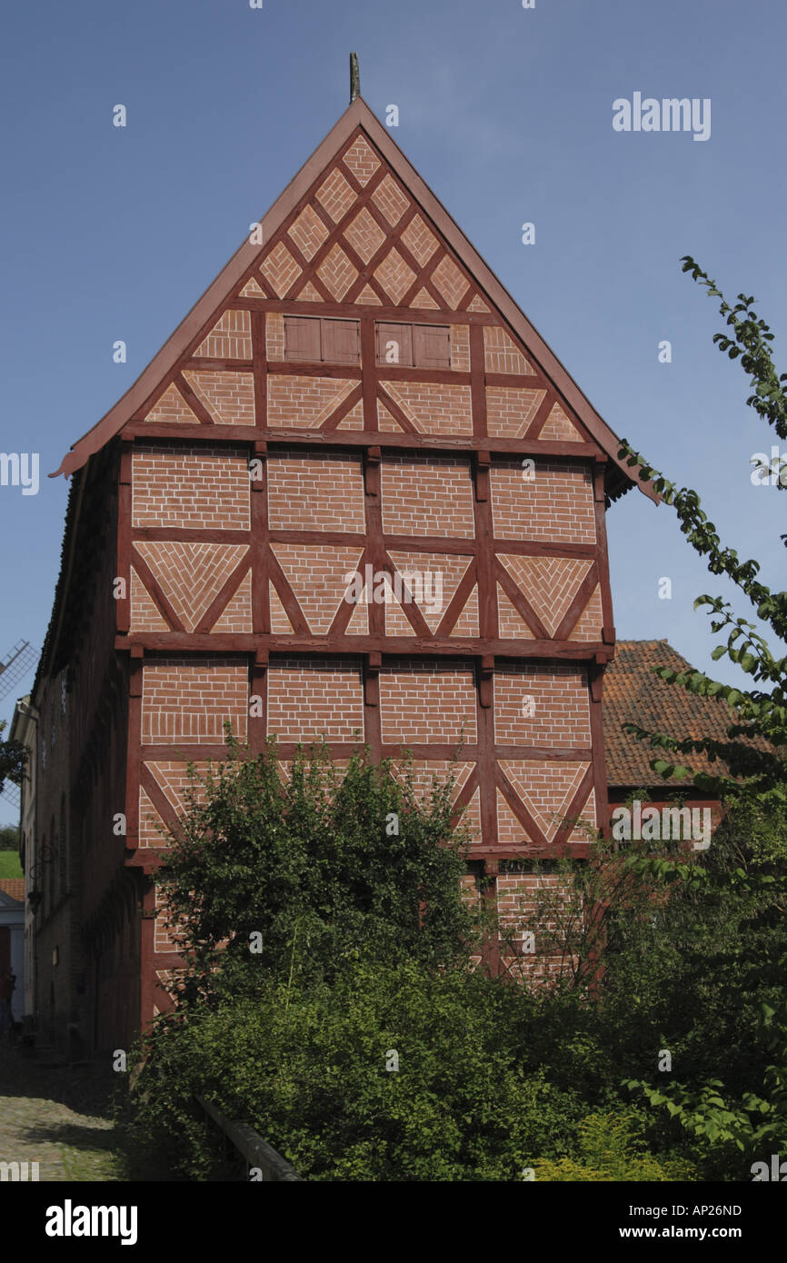 Half-timbered house with red bricks and beams in the Old Town Museum Den Gamle By, Arhus Denmark Stock Photo