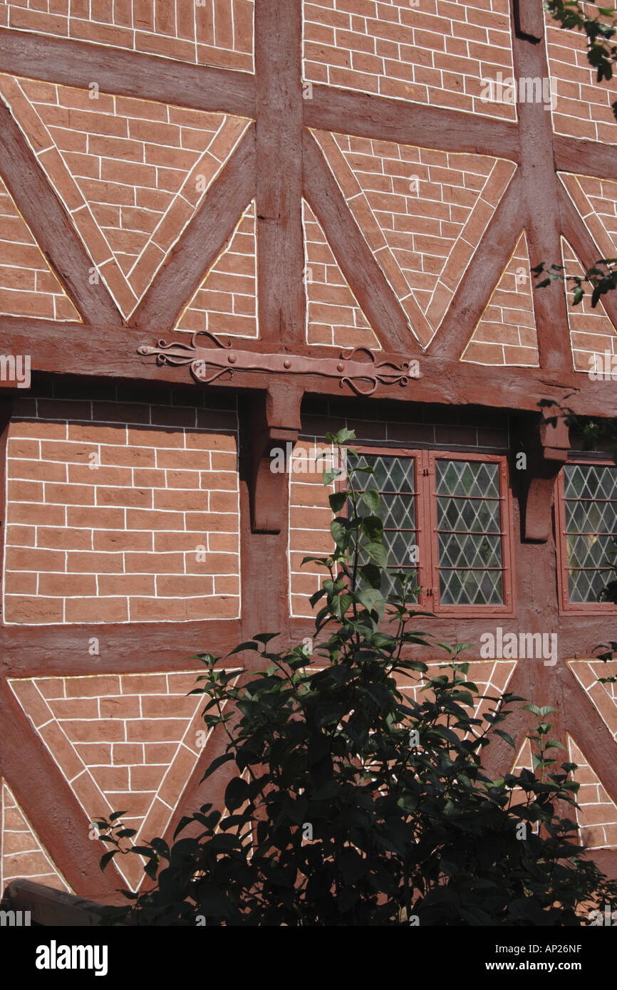 Detail of house with bricks and beams in the Old Town Museum Den Gamle By, Arhus Denmark Stock Photo