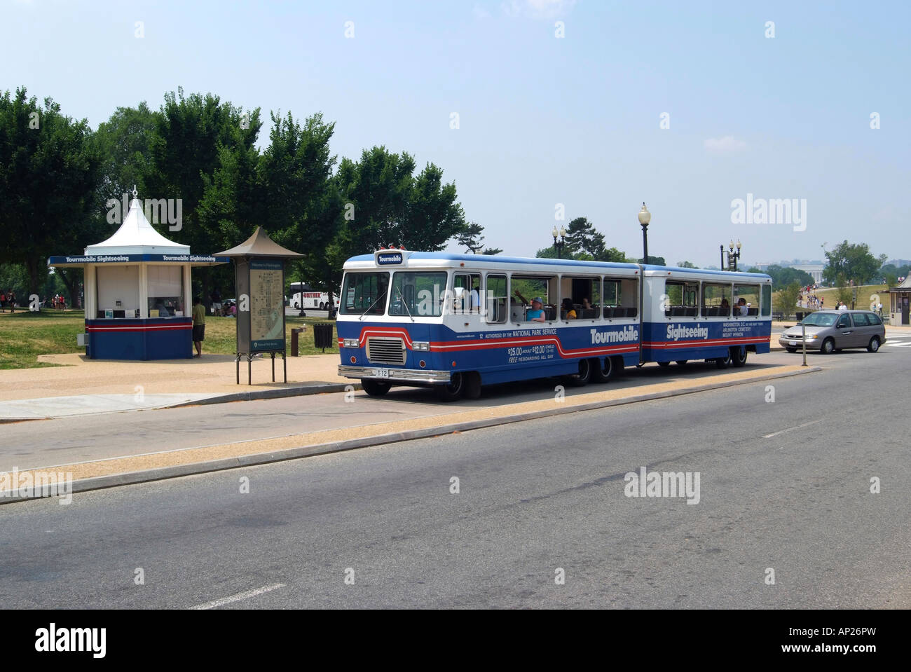 Tourmobile Sightseeing Bus at Stop Near Independence Avenue in Washington DC United States America Stock Photo