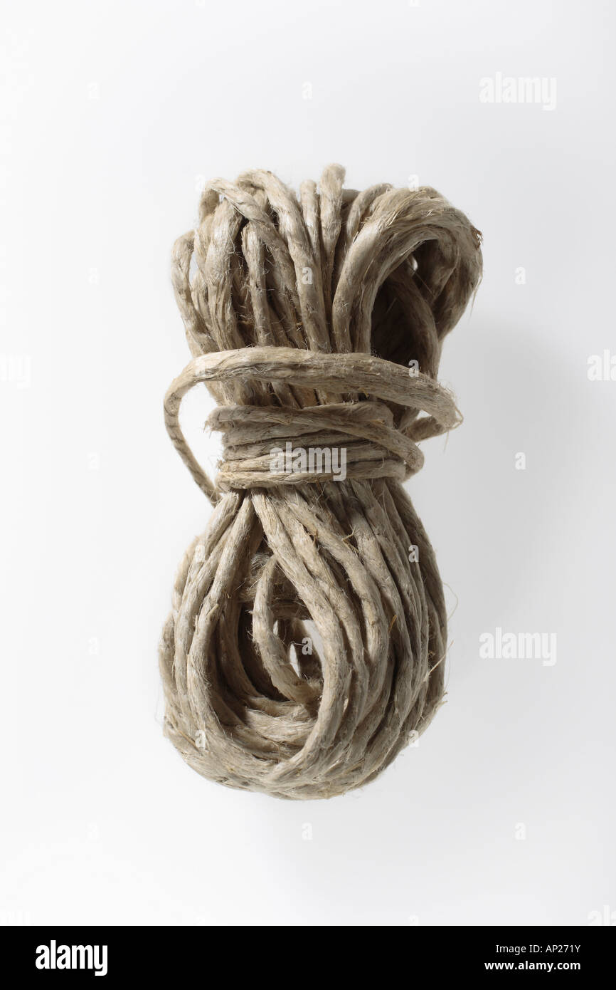 Coiled and bound piece of string cut out Stock Photo