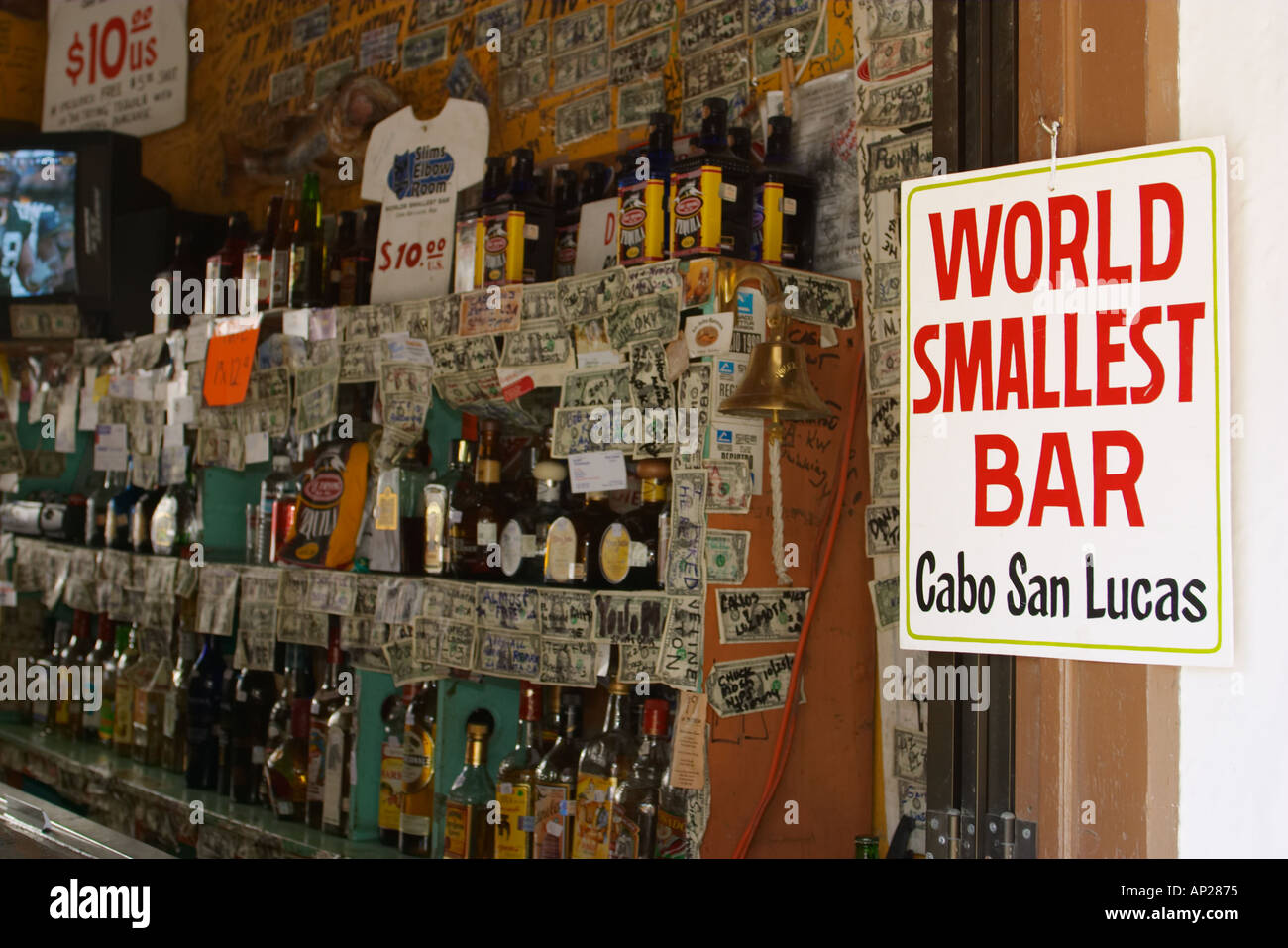 MEXICO Cabo San Lucas World s smallest bar sign interior of bar Stock