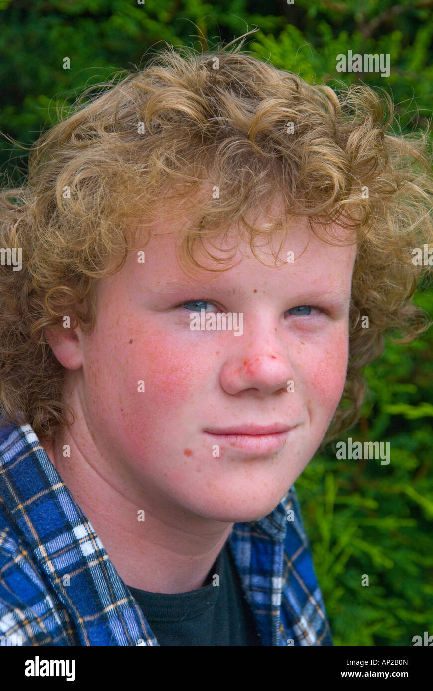 A portrait of teenaged Australian boy of high school age looking to camera Stock Photo