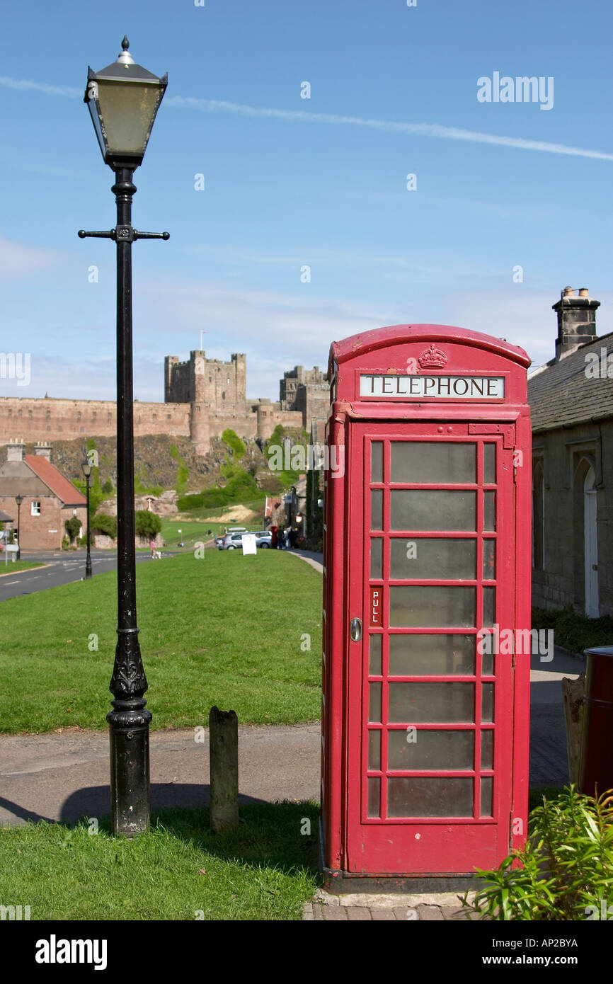 Red telephone box in rural setting Shot in Bamburgh Northumberland ...