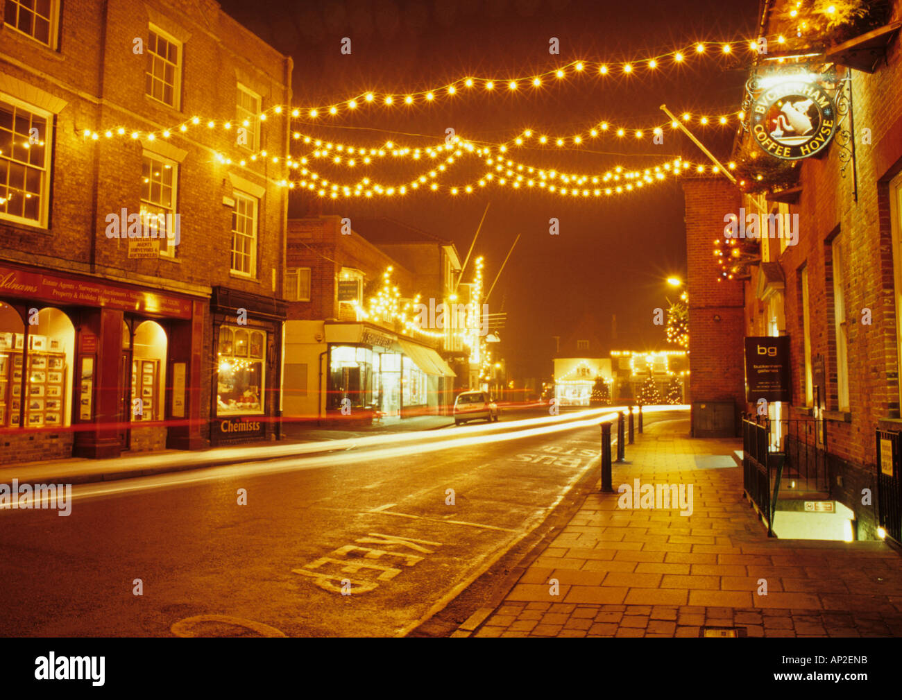 Southwold High Street At Christmas With Lights in Suffolk Uk Stock Photo