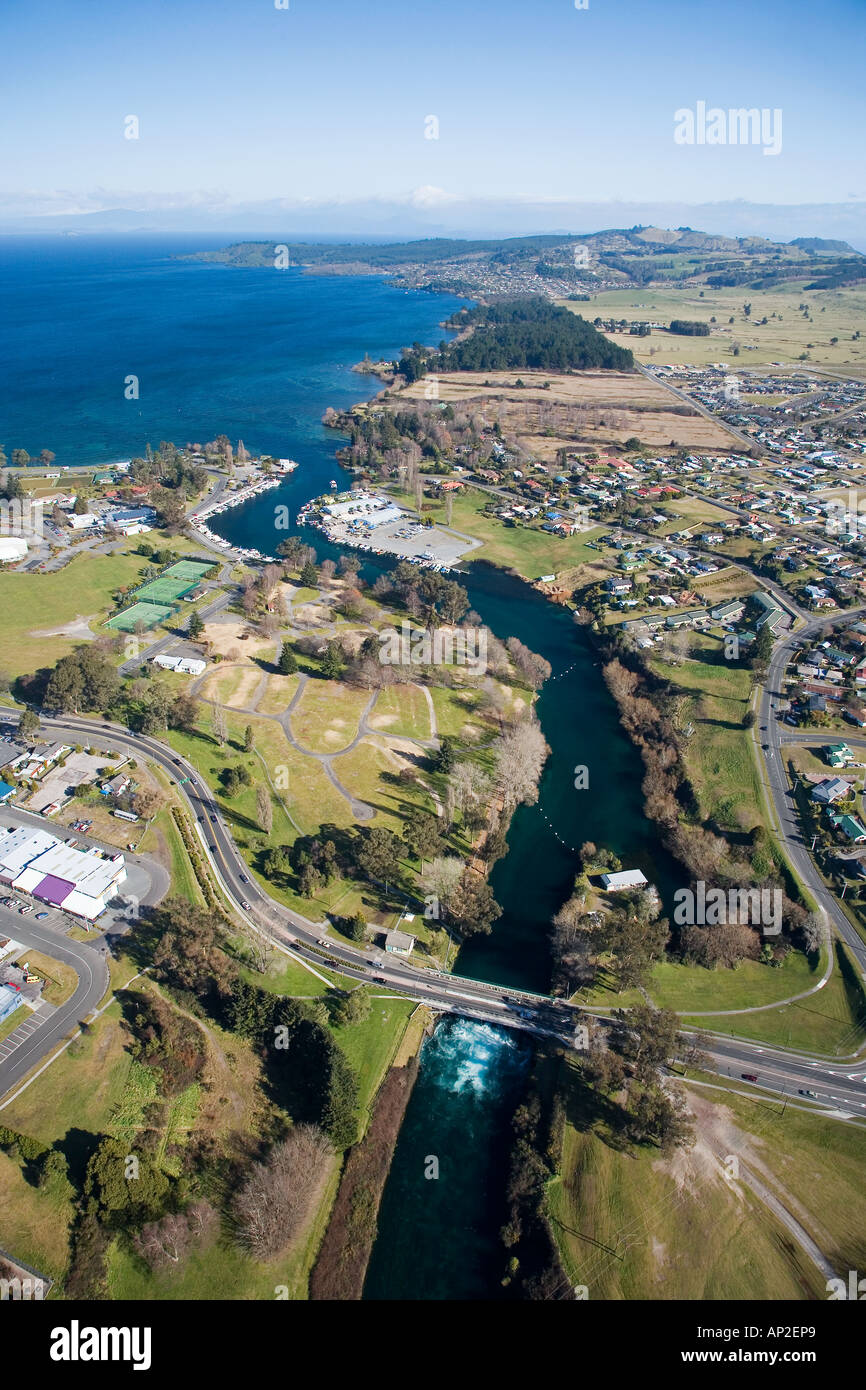 Waikato River and Lake Taupo Taupo North Island New Zealand aerial Stock Photo