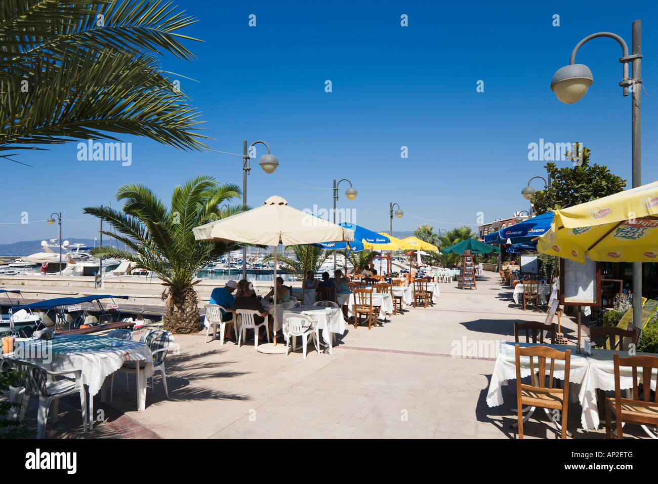 Tavernas in Harbour, Latchi, near Polis, North West Coast, Cyprus Stock Photo