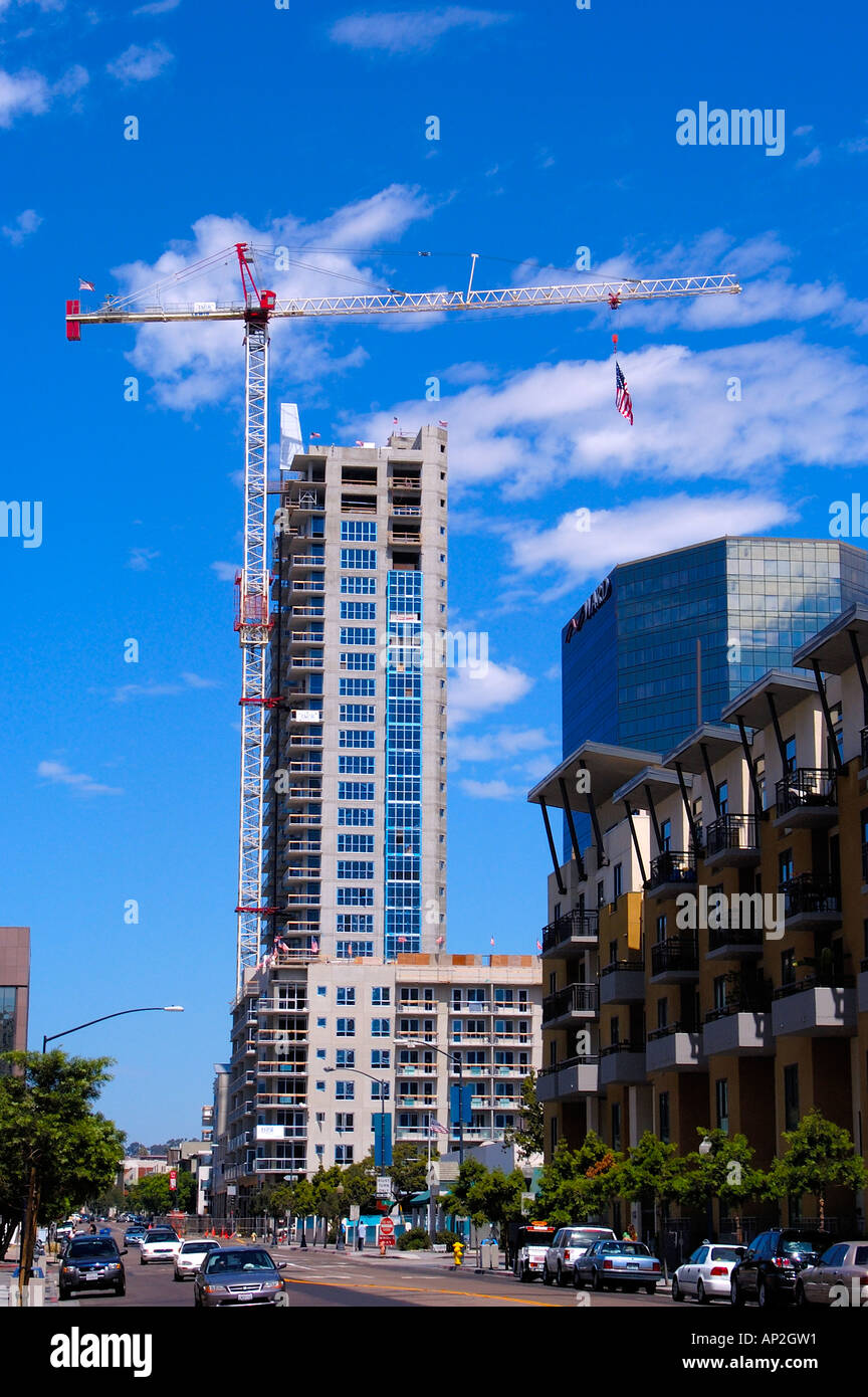 Blue sky and white clouds and high rise building building hires stock