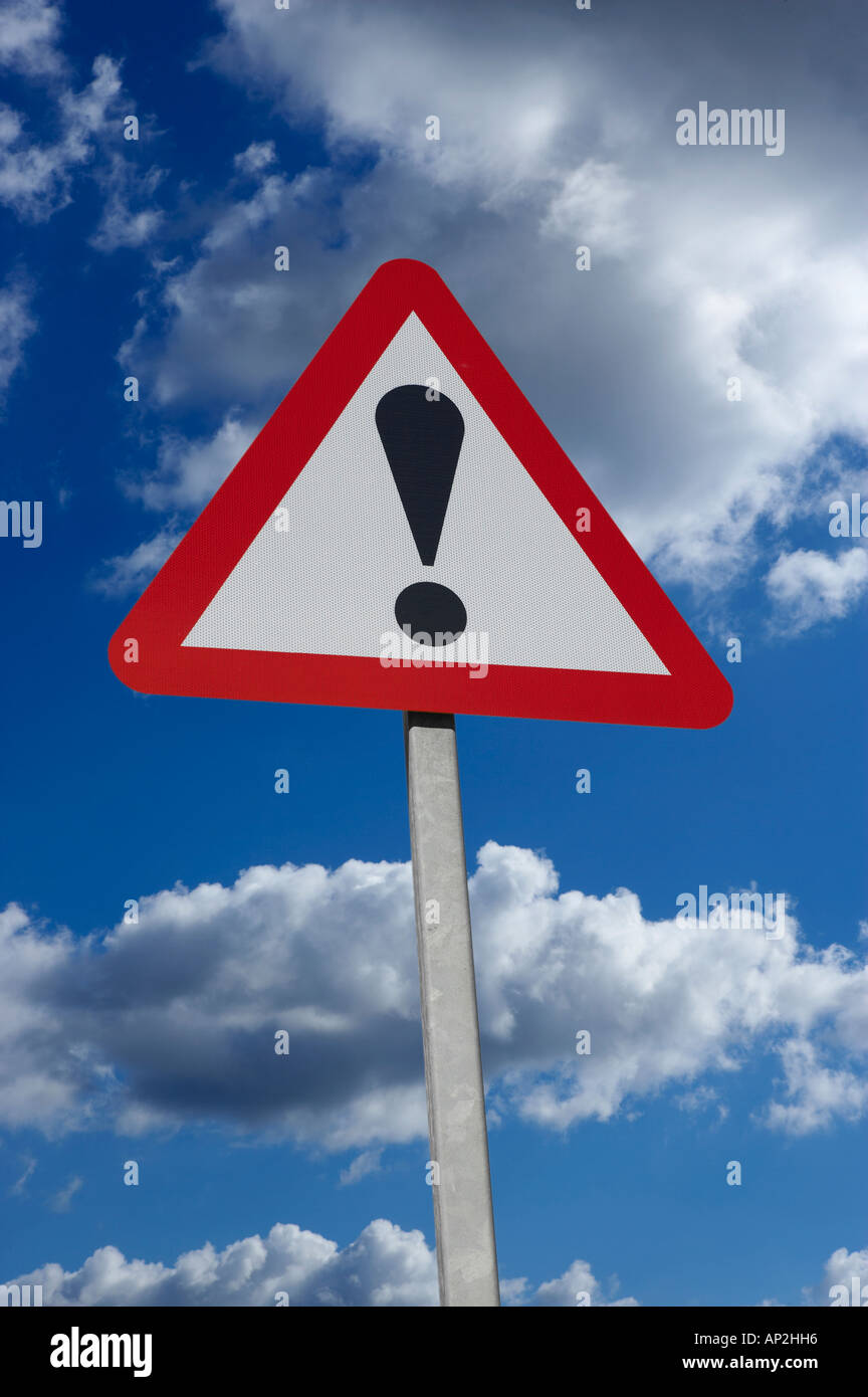 RED AND WHITE ROAD TRAFFIC WARNING SIGN WITH BLACK EXCLAMATION MARK AND ...