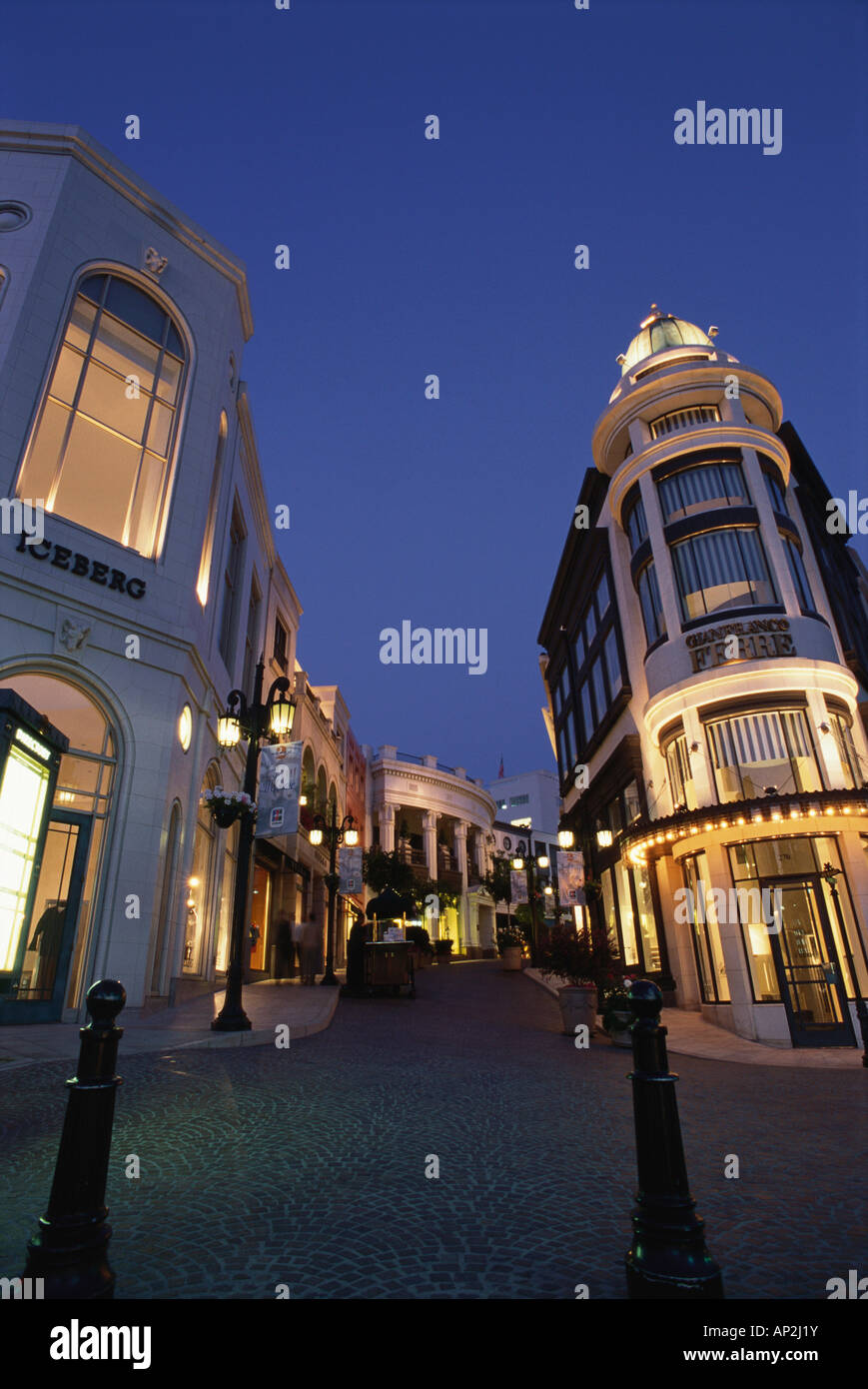 Buildings in Rodeo Drive at Night Stock Photo - Image of designer