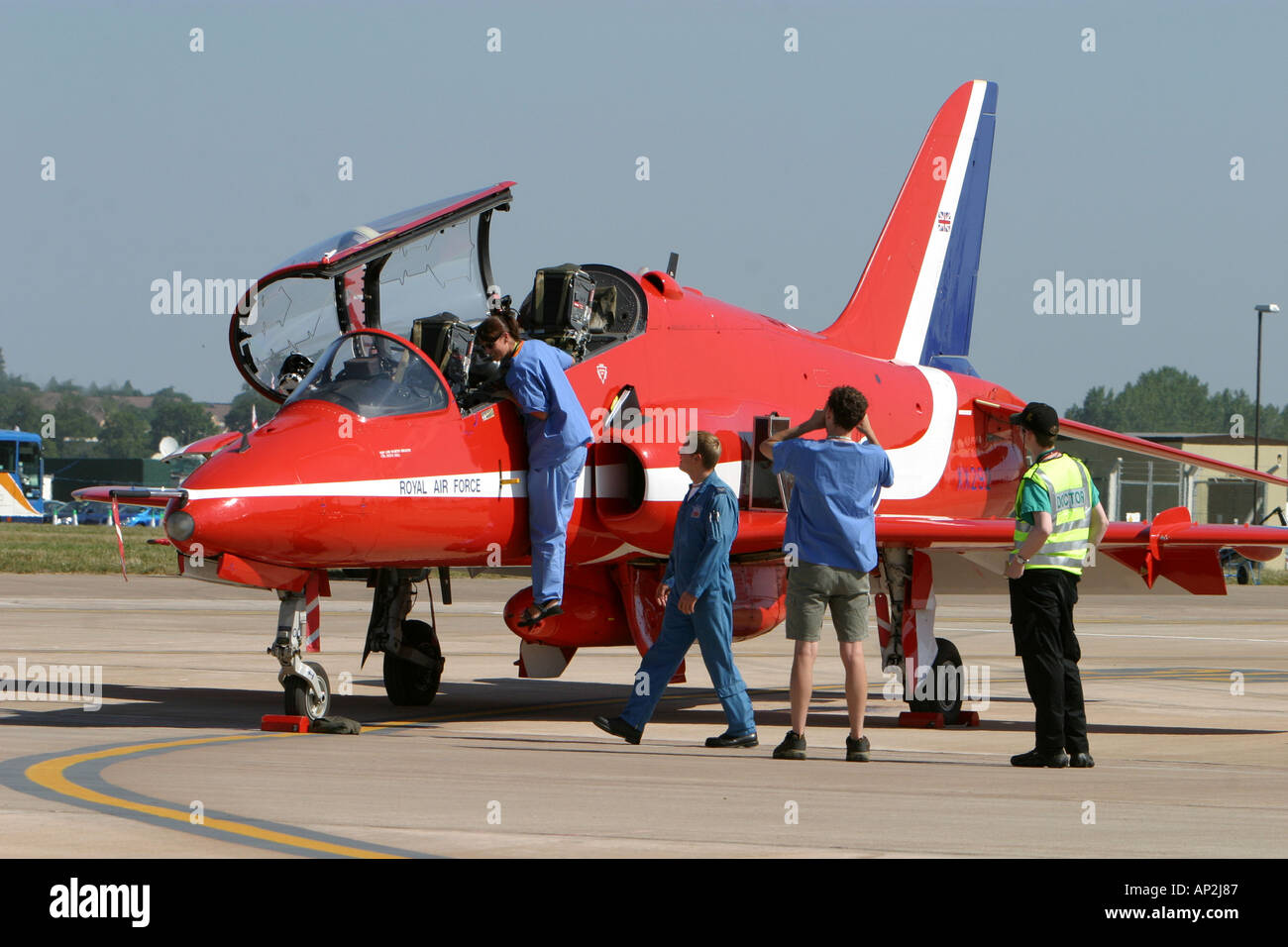 The famous Red Arrows aerobatic display team parked on the runway Stock ...