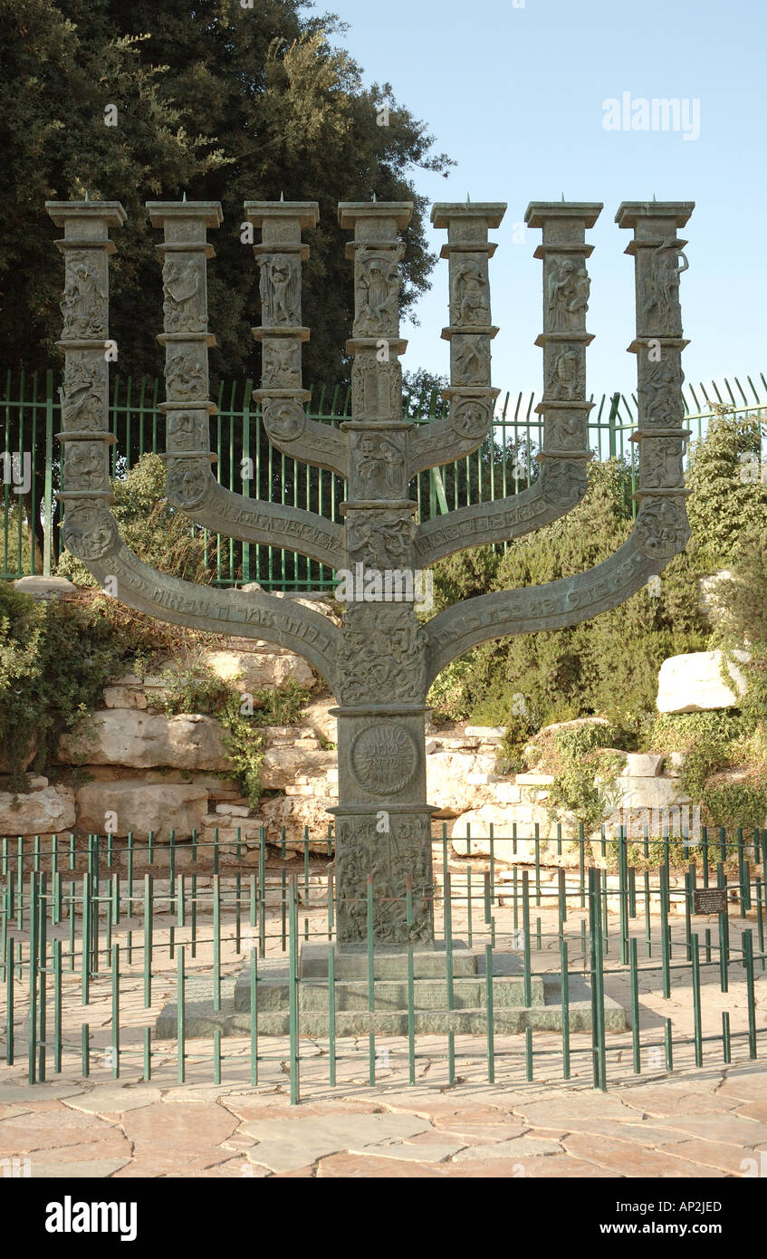 The Menorah monument outside the Knesset the Israeli parliament Stock