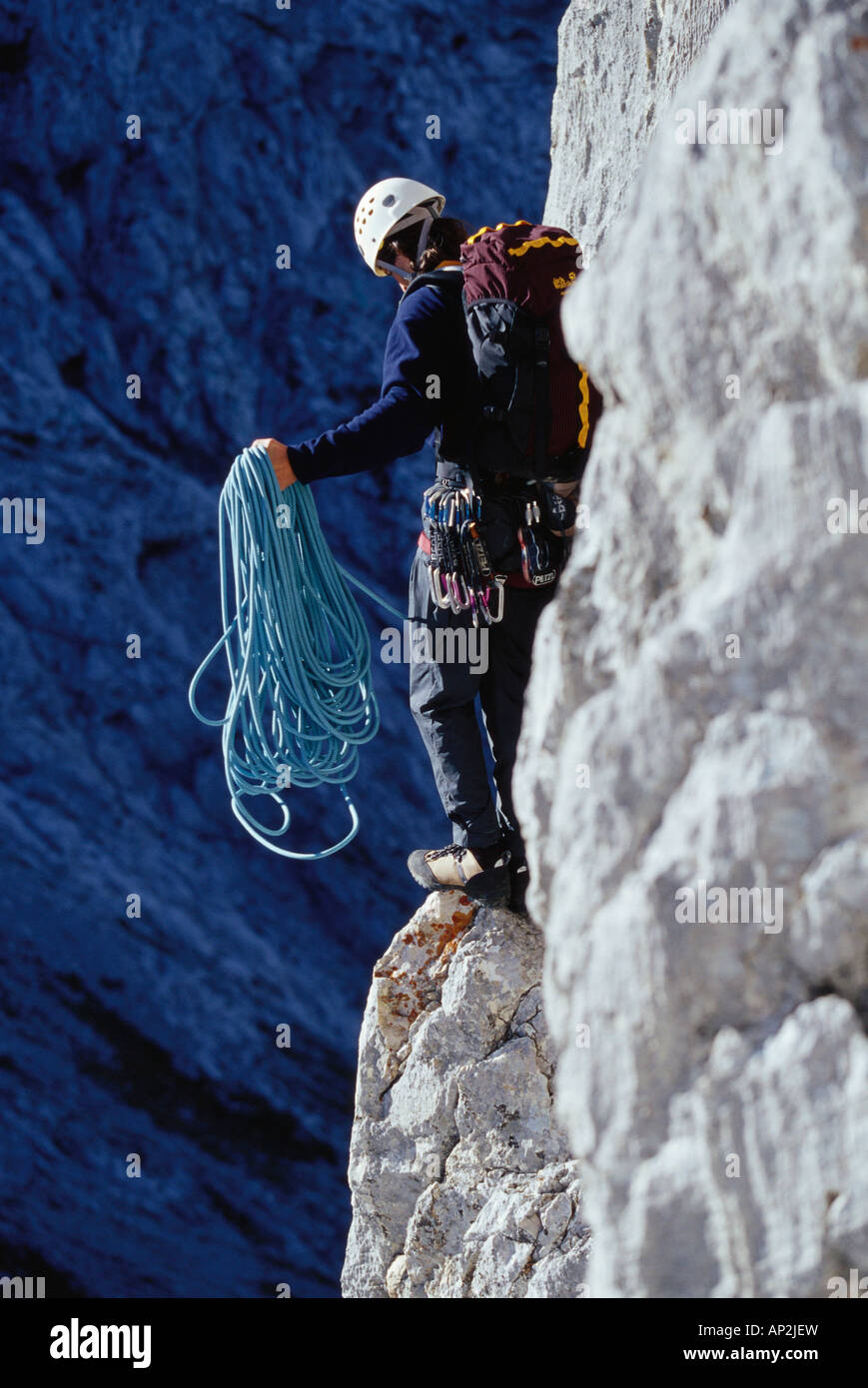 Man about to abseil, abseiling, Climbing rope, Alpine Climbing, Sport ...
