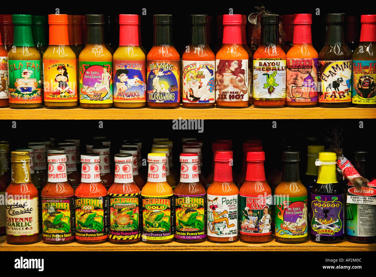 Bottles of Hot Sauce in New Orleans French Quarter Louisiana Stock