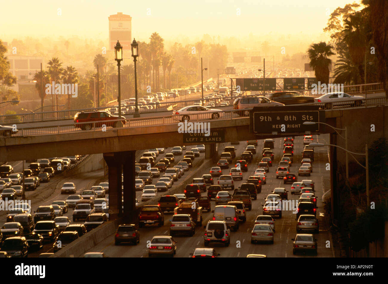 Traffic Jam At Rush Hour On Harbor Freeway Downtown La Los Angeles